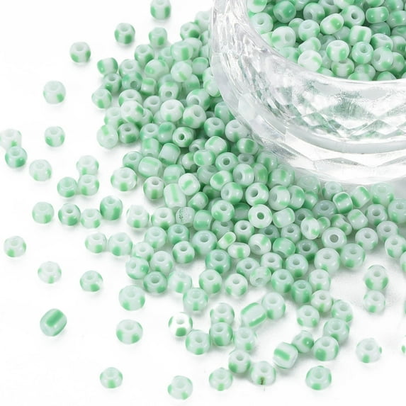 8/0 Opaque Glass Seed Beads Opaque Colours Seep Round Hole Flat Round with Stripe Pattern Pale Green 3~3.5x2~2.5mm Hole: 1mm about 450g/Pound