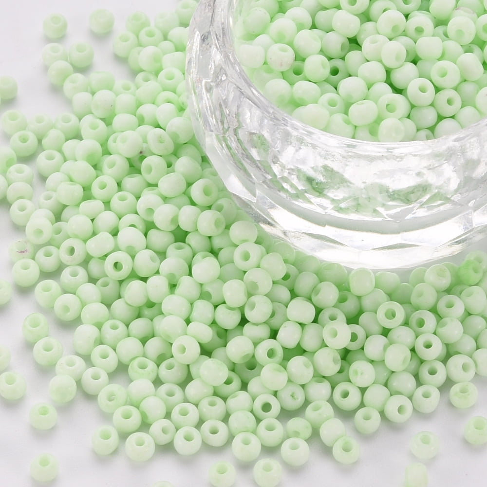 8/0 Opaque Glass Seed Beads Round Hole Frosted Colours Round Light Green 3-4x2-3mm Hole: 0.8mm 15000pcs/Pound