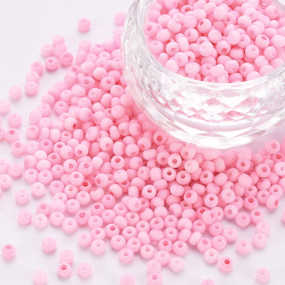 8/0 Opaque Glass Seed Beads Round Hole Frosted Colours Round Pink 3~4x2~3mm Hole: 0.8mm about 15000pcs/Pound