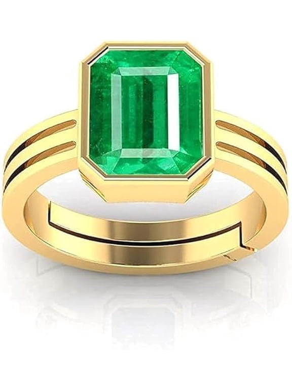 8.00 Carat Natural Green Emerald Panna Gemstone Adjustable Rashi Ratan Punchdhatu Gold Plated Ring for Astrological Purpose Men's & Women's