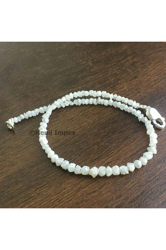 8.00 Ct Diamond Bracelet, Gifts for Her, Genuine Raw Diamond Bracelet, Sterling Silver Clasp, Delicate White Rough Diamond 6.50" Bracelet