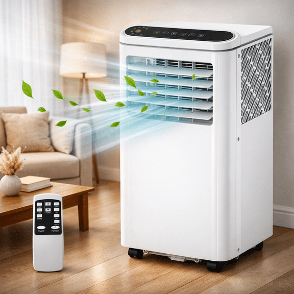 8,000 BTU Portable AC Unit, 3-in-1 Indoor Air Conditioner with Remote, 24H Timer & Sleep Mode, Standing AC with 2 Wind Speeds for Small Rooms/Offices