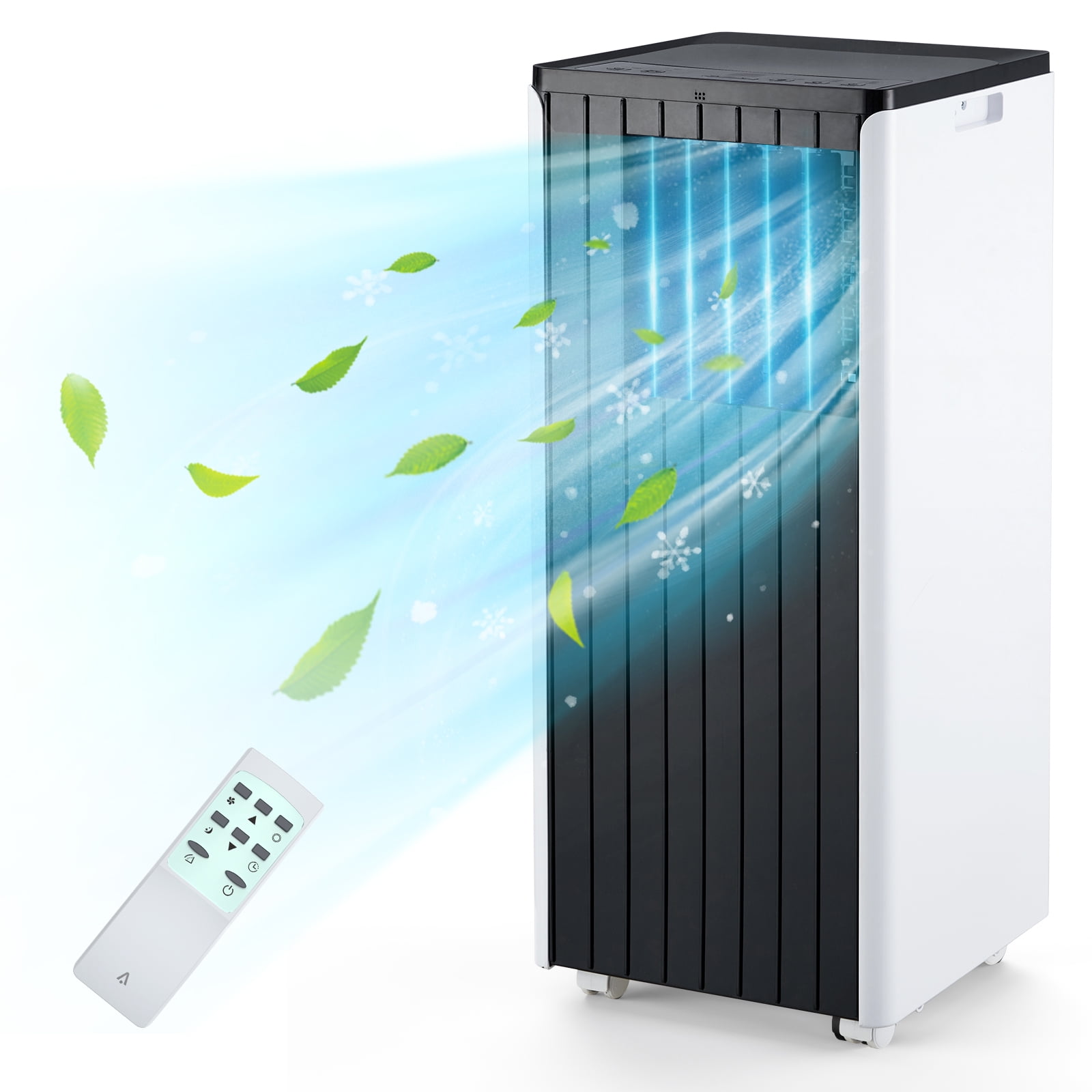 Black and White 8,000 BTU Portable Air Conditioner with Remote