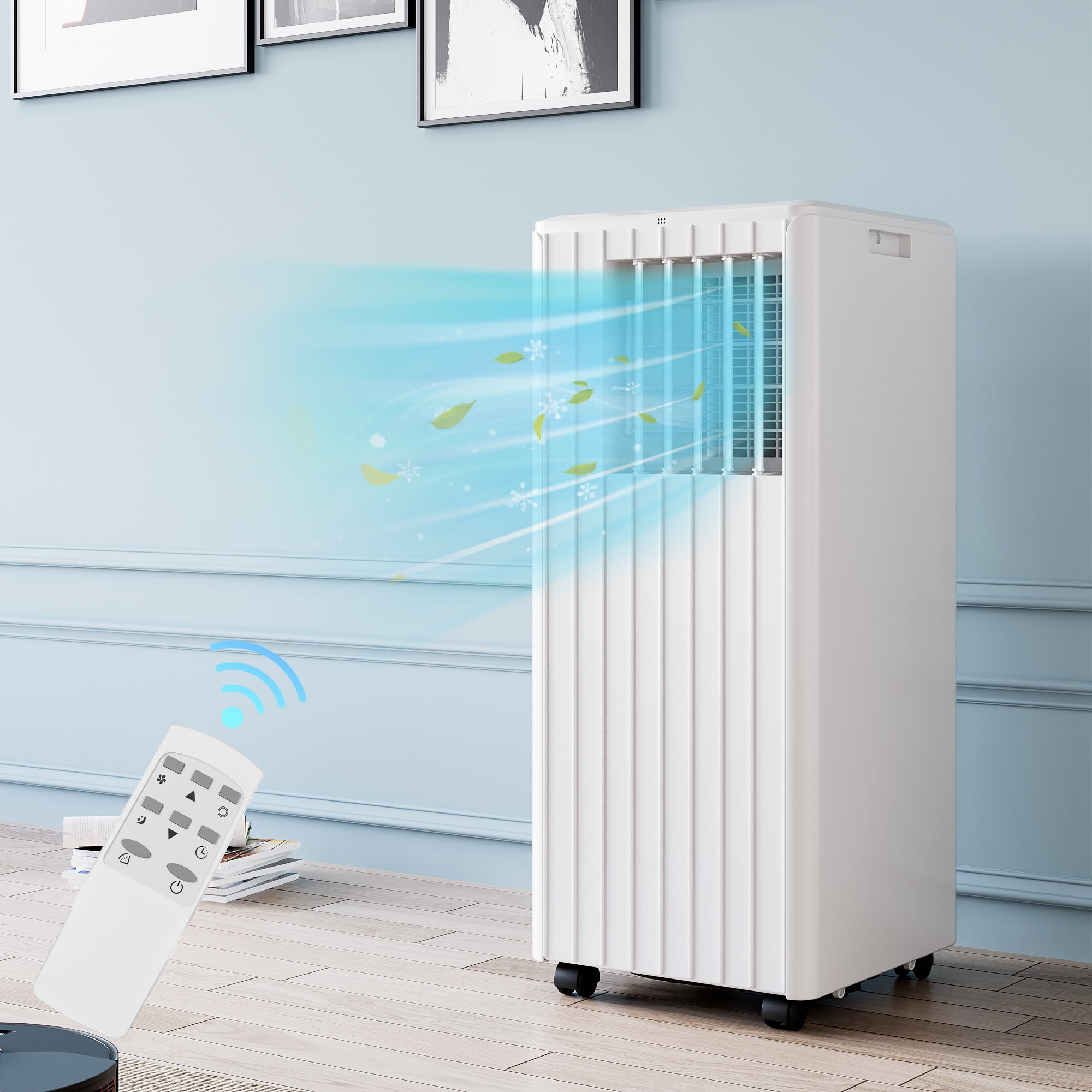 8 000 BTU Portable Air Conditioner Cools Up to 350 sq. ft. with Remote Control LED Touch Panel Built in Dehumidifier Fan 3 in 1 Compact Indoor AC