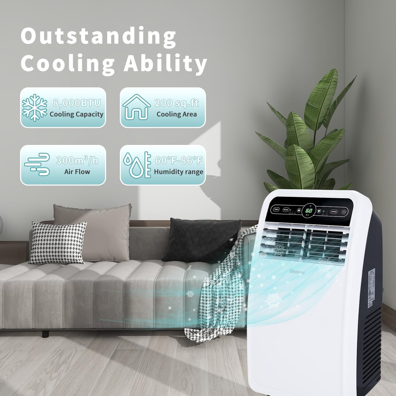 8,000 BTU Portable Air Conditioner, Portable AC Unit with Built-in Cool