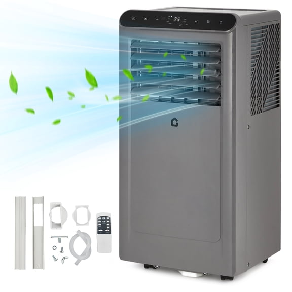 8,000 BTU Portable Air Conditioners with Dehumidifier & Fan, Standing Air Conditioner Cools Up to 350 Sq.Ft., Smart Mode, Remote, Auto Swing, 24H Timer, Include Installation Kits, Grey