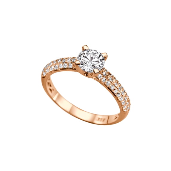 8.00MM D-F VS Moissanite Engagement Ring With Diamonds (1.6 ct Moissanite Weight, 2.2 ctw dew) Micro Pave 3 row 14K Gold