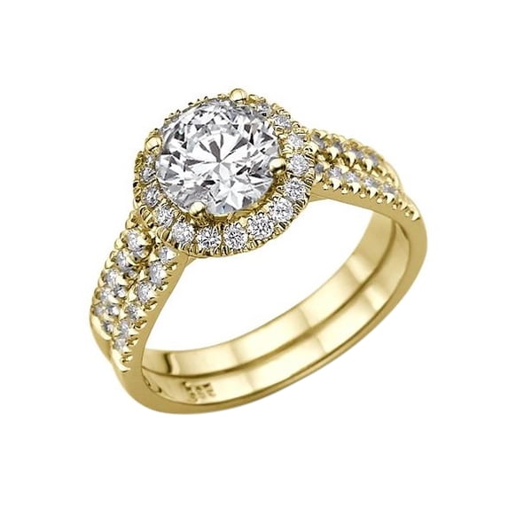 8.00MM D-F VS Moissanite Engagement Ring With Diamonds (1.6 ct Moissanite Weight, 2.4 ctw dew) Double Shank Halo 14K Gold