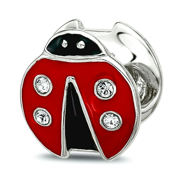 8.02mm 925 Sterling Silver Reflections Enamel Lady Bug With Crystal Bead Charm Pendant Necklace for Women
