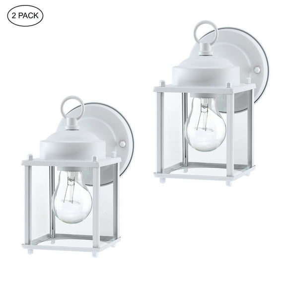 2-Pack 1-Light Outdoor Wall Light with Matte White and Clear Glass Shade