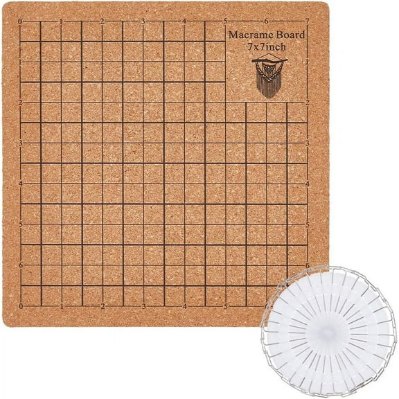 8.07x8.07 Inch Macrame Board with Pin Portable Braiding Board Crochet Blocking Board Knitting Board Tools Grids Cork with Instructions for Bracelet Hair Braid Wigs Crochet ProjectsBurlyWood