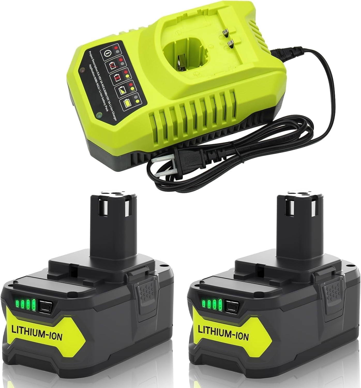 8.0Ah 2Pack Battery and Charger Combo for Ryobi 18V Lithium-ion P102 P197 P108 P189 P190 P100 ONEPLUS 18Volt Battery and Charger Kit for Ryobi