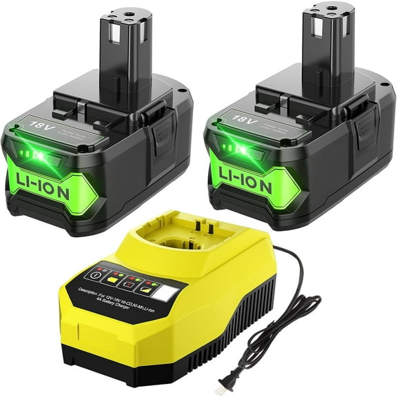 8.0Ah 2Pack Battery and Charger Replacement for Ryobi 18V Lithium-ion P102 P197 P108 P189 P190 P100 18Volt