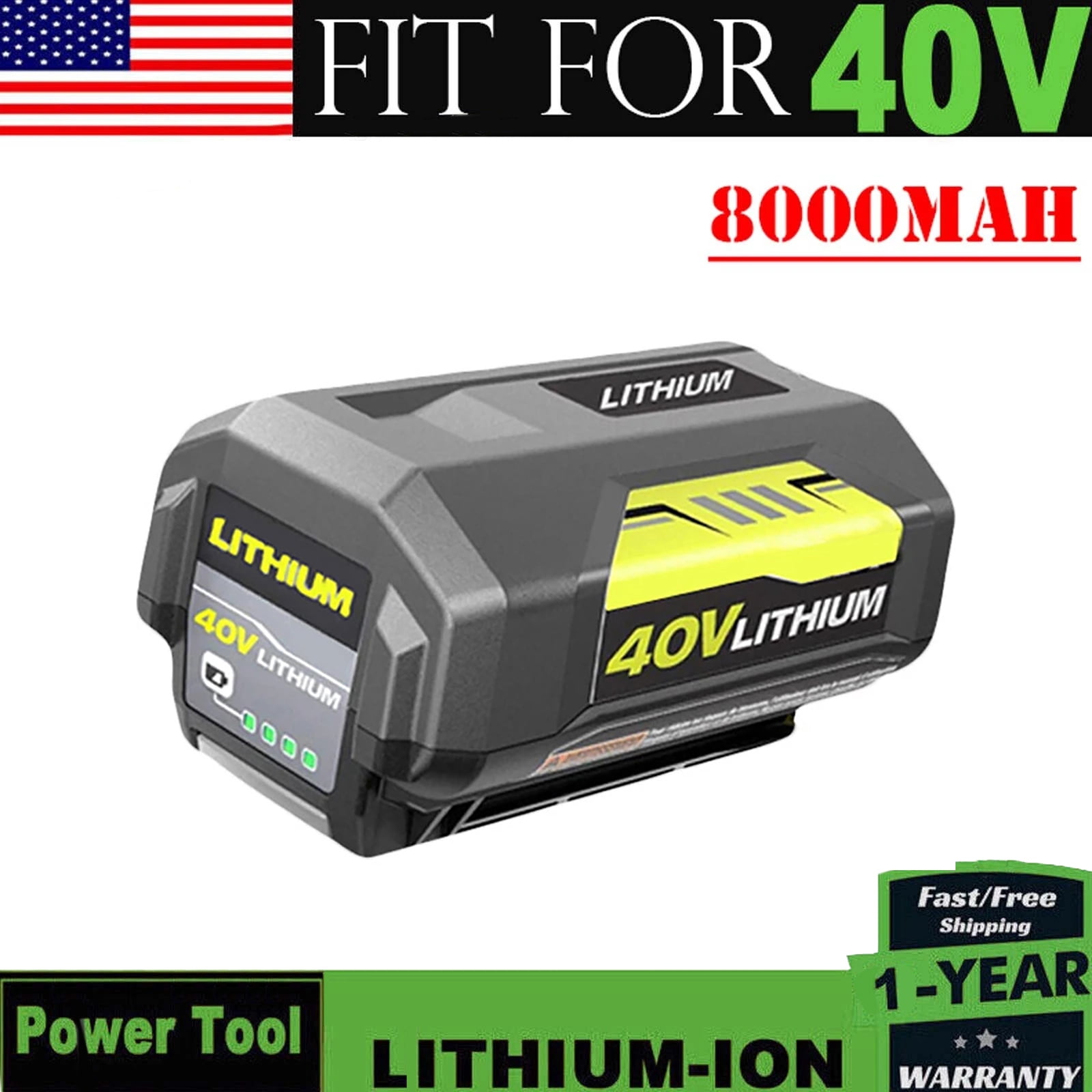 8.0Ah 40V replace Ryobi 40V battery compatible with Ryobi 40V battery OP40401 OP4060