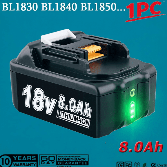 8.0Ah BL1860B 18 Volt Battery Replace for Mak1ta 18V Battery BL1815 BL1860B BL1860 BL1820 BL1830B BL1840B BL1850B BL1815 Compatible with All Orignal 18V LXT Power Tools 