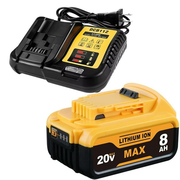 8.0Ah DCB206 Replacement for Dewalt 20V MAX Battery and DCB112 Charger Combo Compatible with 20V Battery Lithium DCB207 DCB204 DCB200 DCB201 DCB203 Series Power Tool