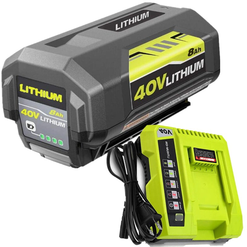 8.0Ah OP4026 40 Volt Lithium ion Replacement Battery and OP401 Charger Compatible with Ryobi 40V Battery OP4050A OP40601 OP4026A OP4040 OP4030 OP4050 OP4015 OP40261 with LED Indicator