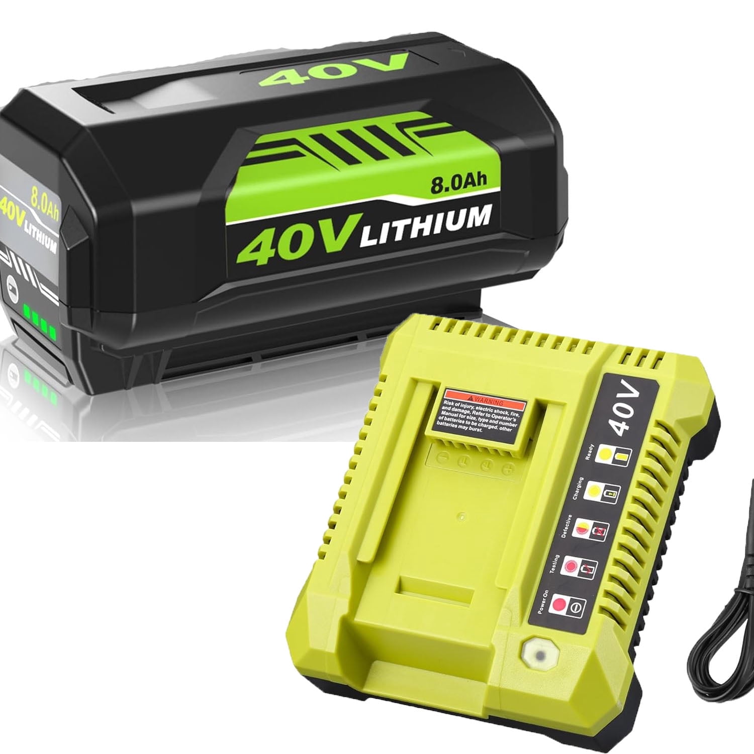 8.0Ah Replacement OP4026 Battery + OP401 Charger kit for Ryobi 40V Battery and Charger Combo OP40602 OP40501 OP40401 OP4030 Compatible with Ryobi 40 Volt Battery and Cordless Power Tools