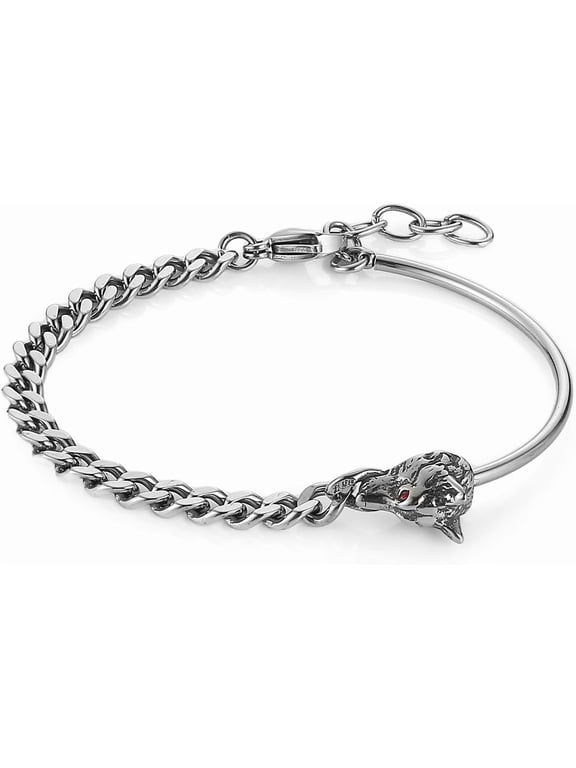 8.0In Goth Viking Wolf Link Bracelet for Men Women Cuban Chain Bracelet