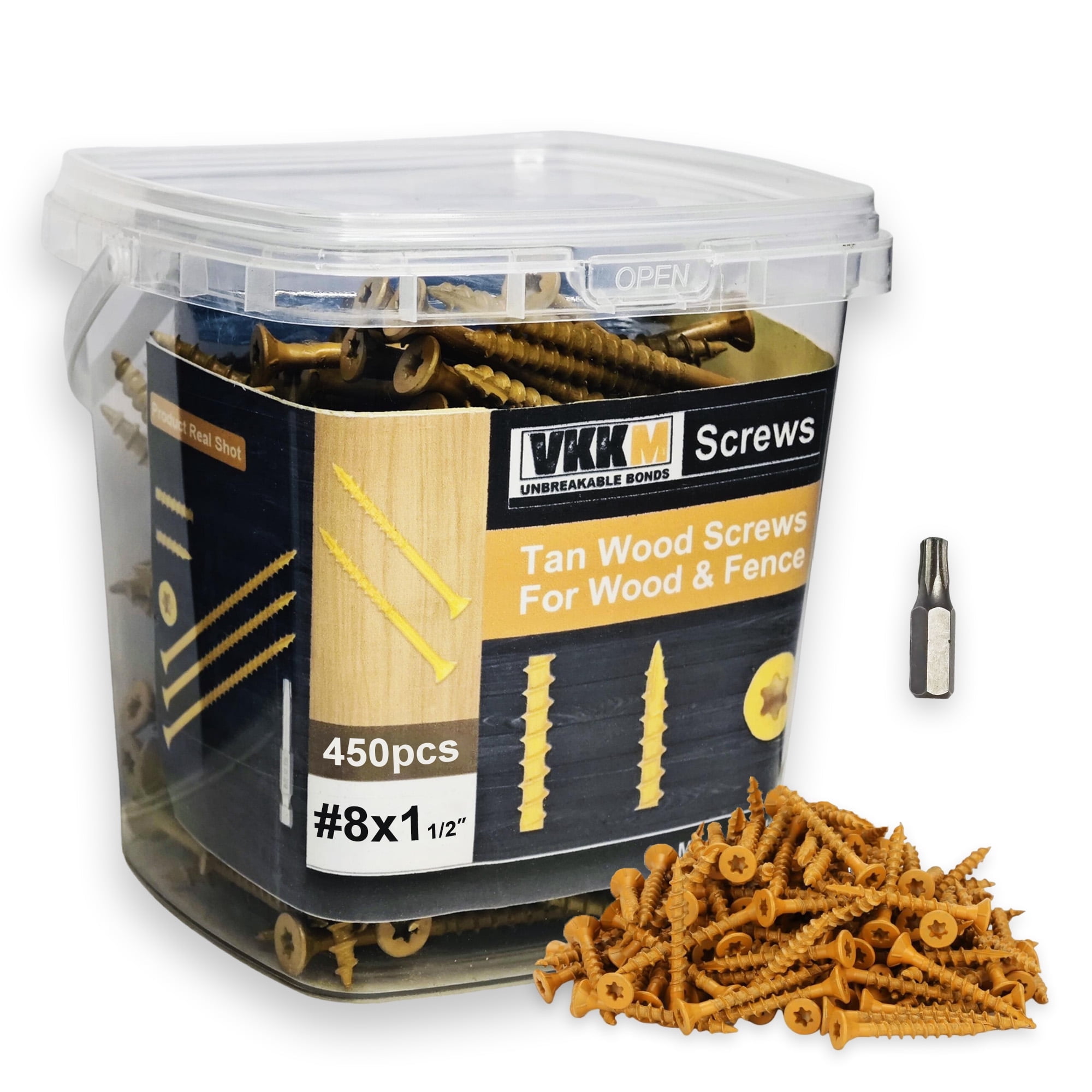 #8 x 1-1/2" T25 Torx Tan Deck Screws, Self-Tapping Wood Screws for Outdoor Decking and Fencing, 450PCS