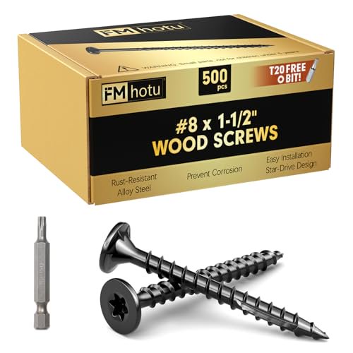 #8 1-1/2 Inch Heavy-Duty Outdoor Wood Screws Assortment Fastener Kit, 498Pcs Star Drive Deck Screws, Rust Resistant Timber Screws for Timber/Log/Landscaping Wood, Black$$Hardware