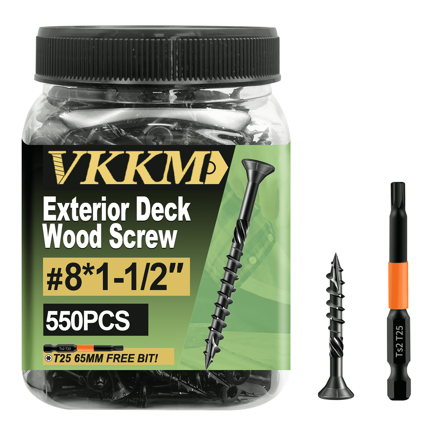 #8*1-1/2" Wood Screws, 550Pcs Black Epoxy Coated Self-Tapping Exterior Structural Screws with Knurled Shoulder, for Decking, Fencing, Woodworking