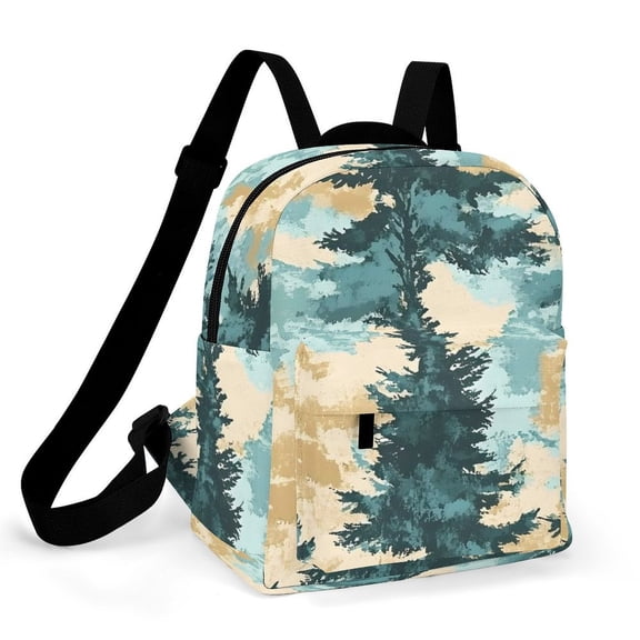 8.110in Casual Women'S Backpack With Anti-Contraction And Stretch For Sports Activities Travel Picnics Realistic Forests Camouflage Pattern Conifer PaleTurquoise_2