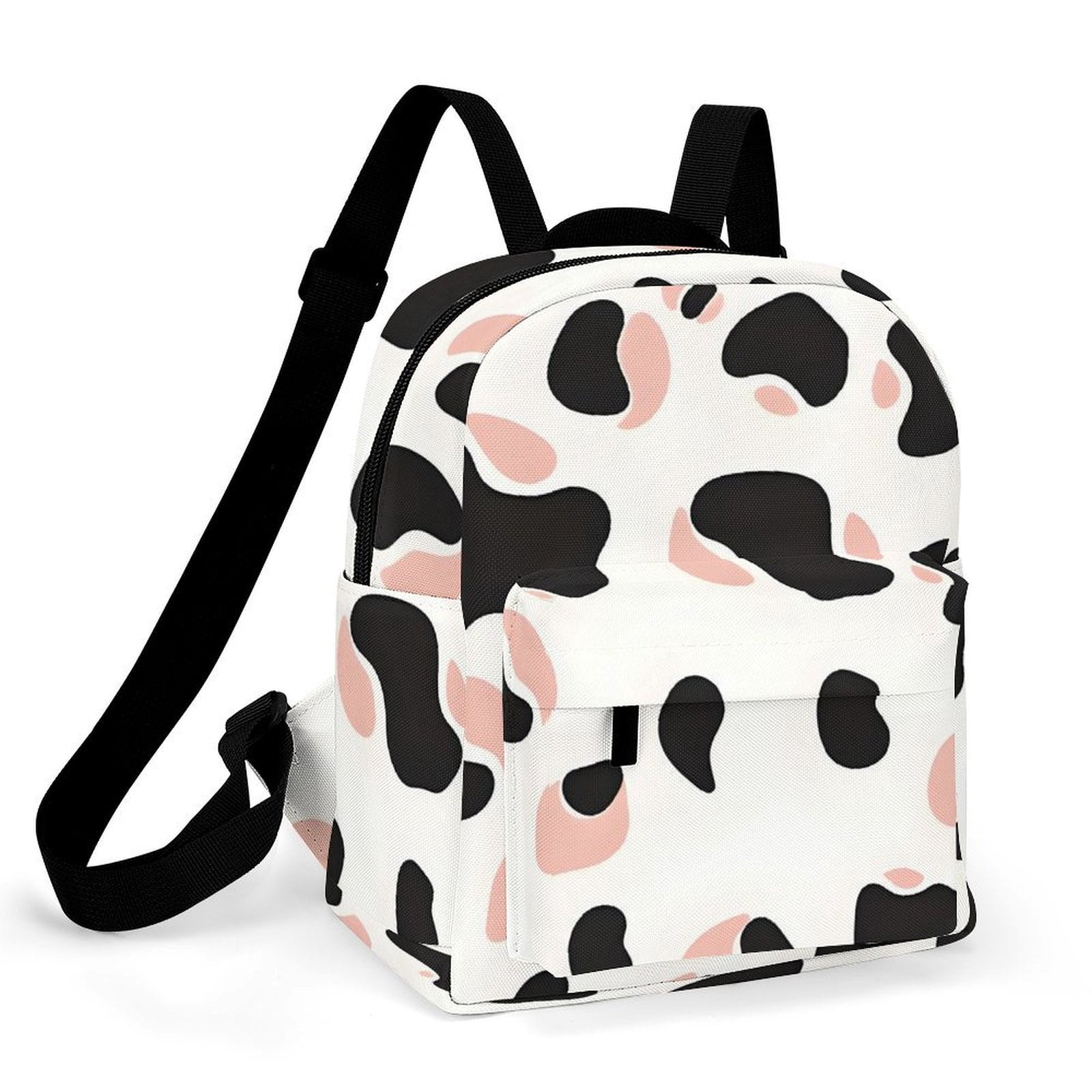 8.1×10in Casual Women'S Backpack With Anti-Contraction And Stretch For Sports Activities Travel Picnics Simple Cow Print Pattern White Background, Pink And White_2