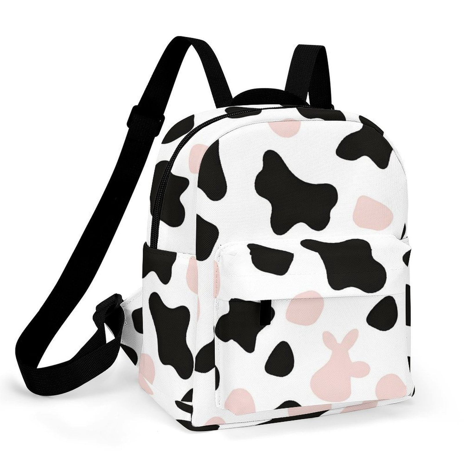 8.1×10in Casual Women'S Backpack With Anti-Contraction And Stretch For Sports Activities Travel Picnics Simple Cow Print Pattern White Background, Pink And White_3
