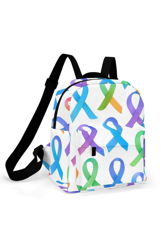 8.110in Casual Women'S Backpack With Anti-Contraction And Stretch For Sports Activities Travel Picnics Cancer Awareness Ribbon Pattern - Ombr Flow