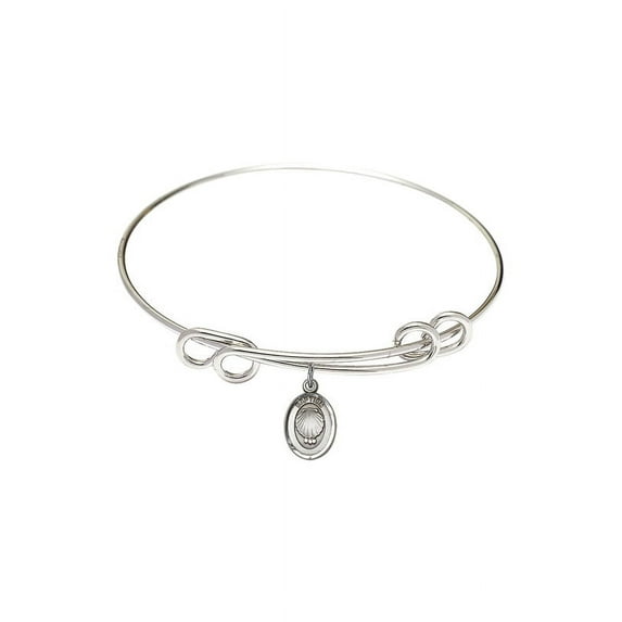 8 1/2 inch Round Double Loop Bangle Bracelet w/ Baptism in Sterling Silver
