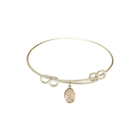 8 1/2 inch Round Double Loop Bangle Bracelet w/ Blessed Caroline Gerhardinger in Gold-Filled