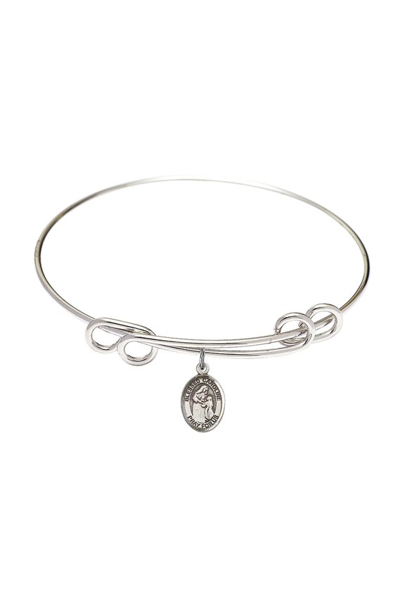 8 1/2 inch Round Double Loop Bangle Bracelet w/ Blessed Caroline Gerhardinger in Sterling Silver