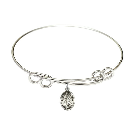 8 1/2 inch Round Double Loop Bangle Bracelet w/ Blessed Karolina Kozkowna in Sterling Silver
