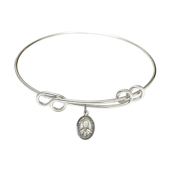 8 1/2 inch Round Double Loop Bangle Bracelet w/ Blessed Pier Giorgio Frassati in Sterling Silver