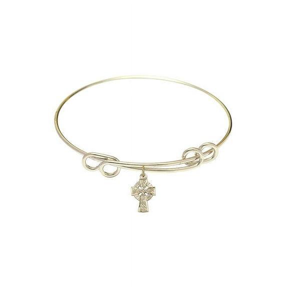 8 1/2 inch Round Double Loop Bangle Bracelet w/ Celtic Cross in Gold-Filled