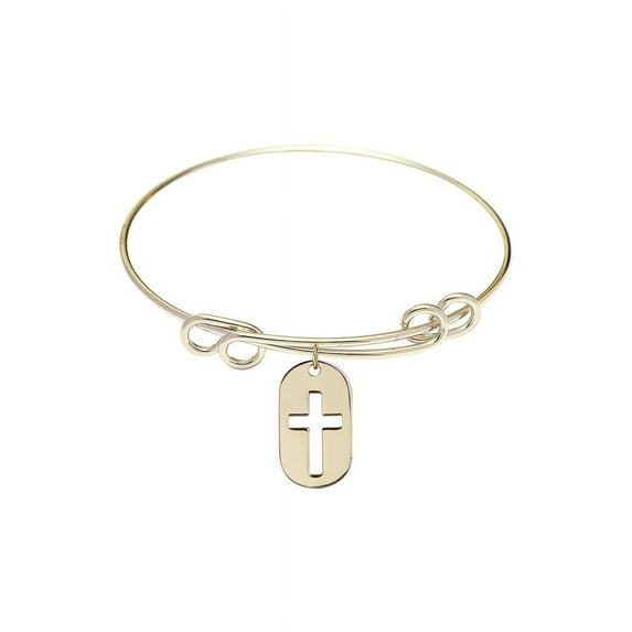 8 1/2 inch Round Double Loop Bangle Bracelet w/ Cross Dog Tag in Gold-Filled