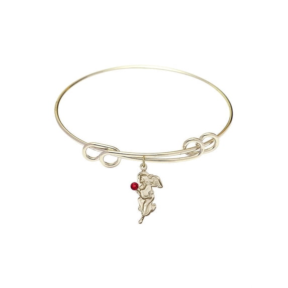 8 1/2 inch Round Double Loop Bangle Bracelet w/ Guardian Angel medal charm w/ July Red Swarovski Crystal