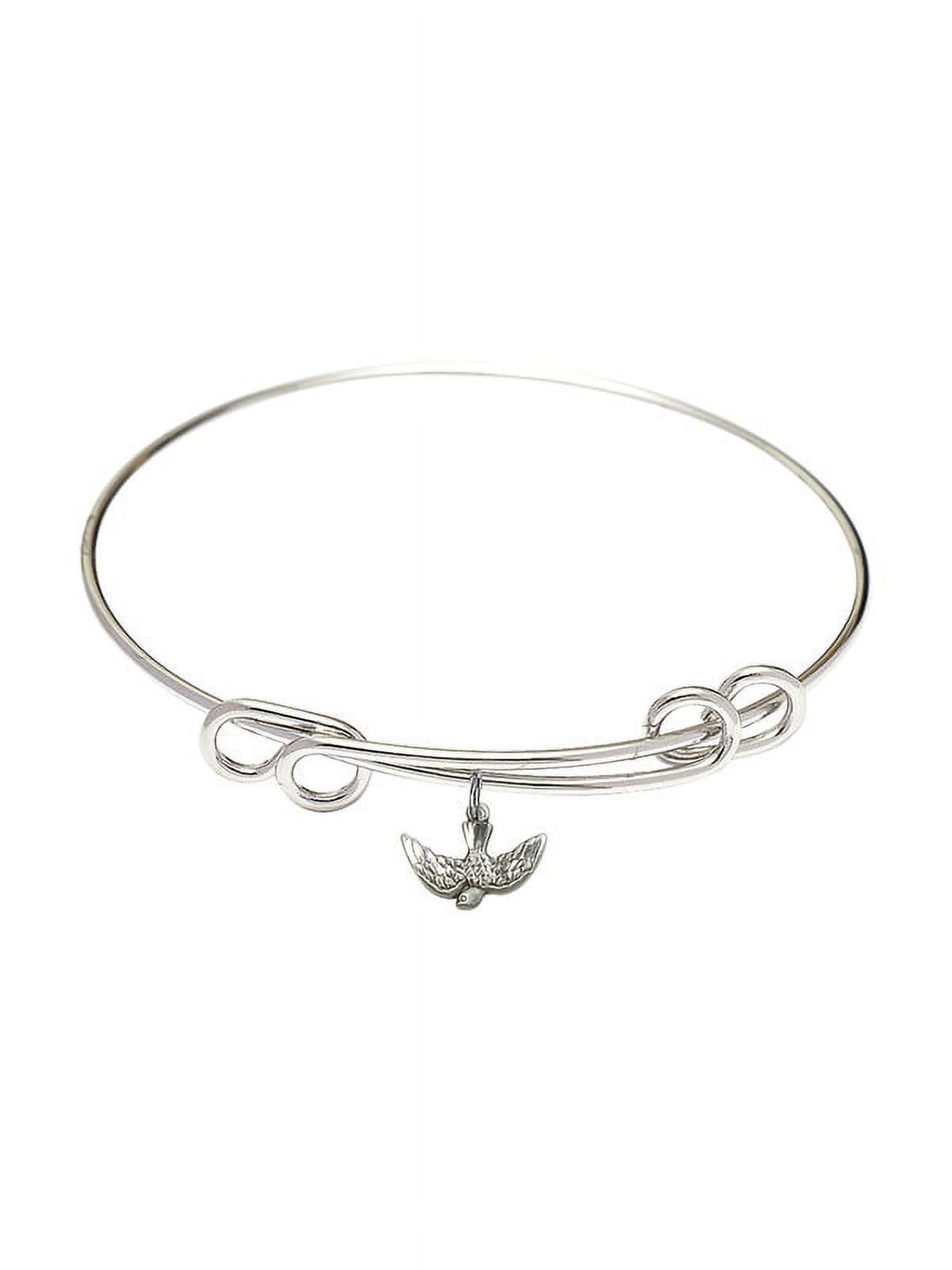 8 1/2 inch Round Double Loop Bangle Bracelet w/ Holy Spirit in Sterling ...