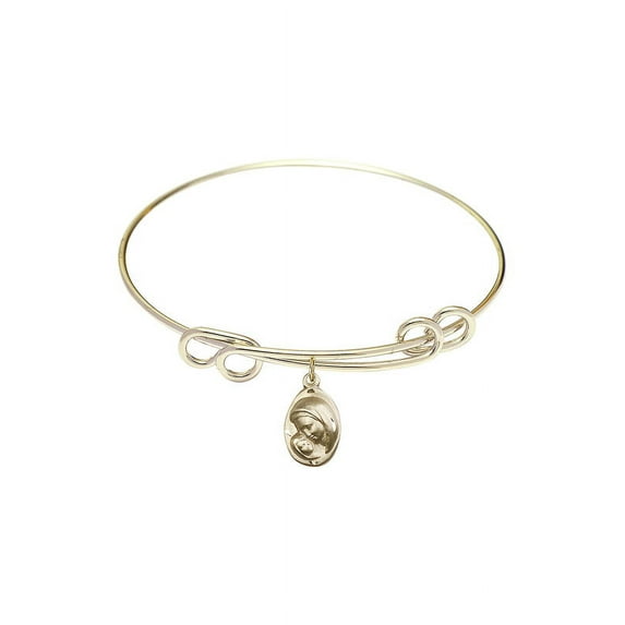 8 1/2 inch Round Double Loop Bangle Bracelet w/ Madonna & Child in Gold-Filled