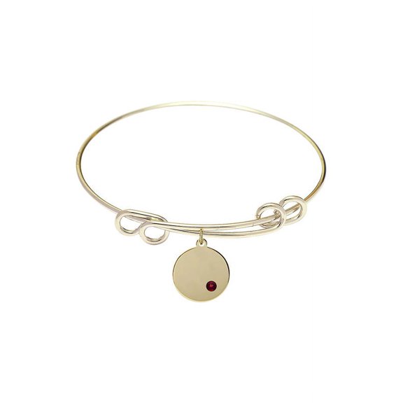 8 1/2 inch Round Double Loop Bangle Bracelet w/ Plain Disc medal charm w/ January Red Swarovski Crystal
