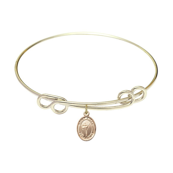 8 1/2 inch Round Double Loop Bangle Bracelet w/ St. Aidan of Lindesfarne in Gold-Filled