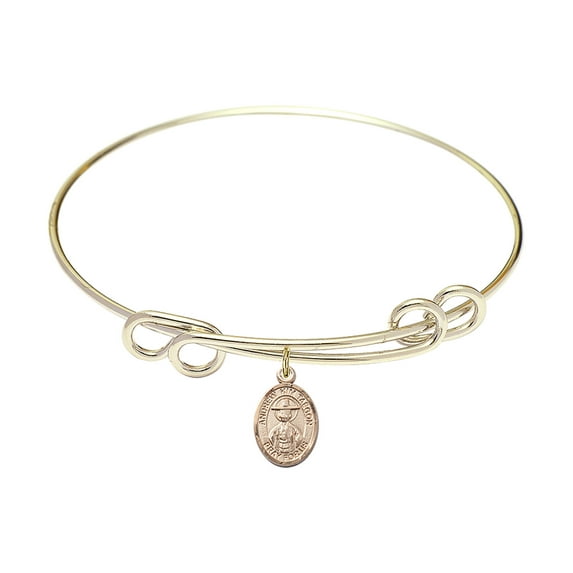 8 1/2 inch Round Double Loop Bangle Bracelet w/ St. Andrew Kim Taegon in Gold-Filled