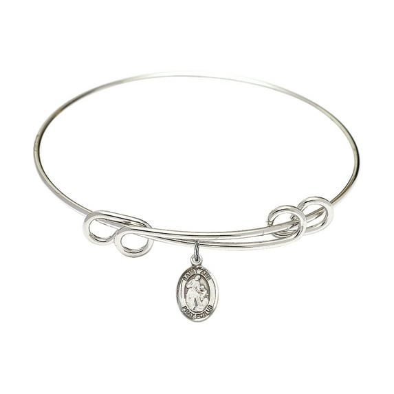 8 1/2 inch Round Double Loop Bangle Bracelet w/ St. Ann in Sterling Silver