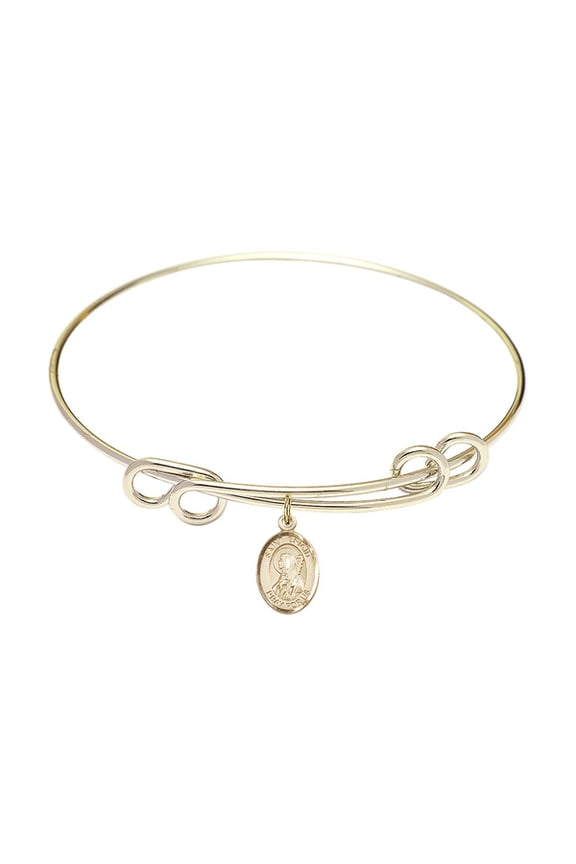 8 1/2 inch Round Double Loop Bangle Bracelet w/ St. Brigid of Ireland in Gold-Filled