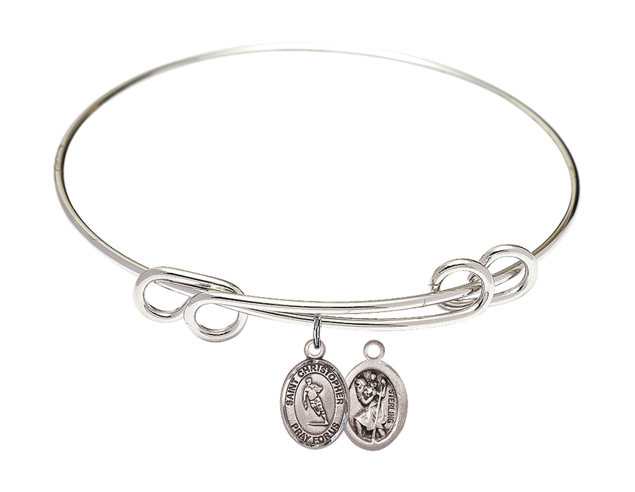 8 1/2 inch Round Double Loop Bangle Bracelet w/ St. Christopher / Rugby ...