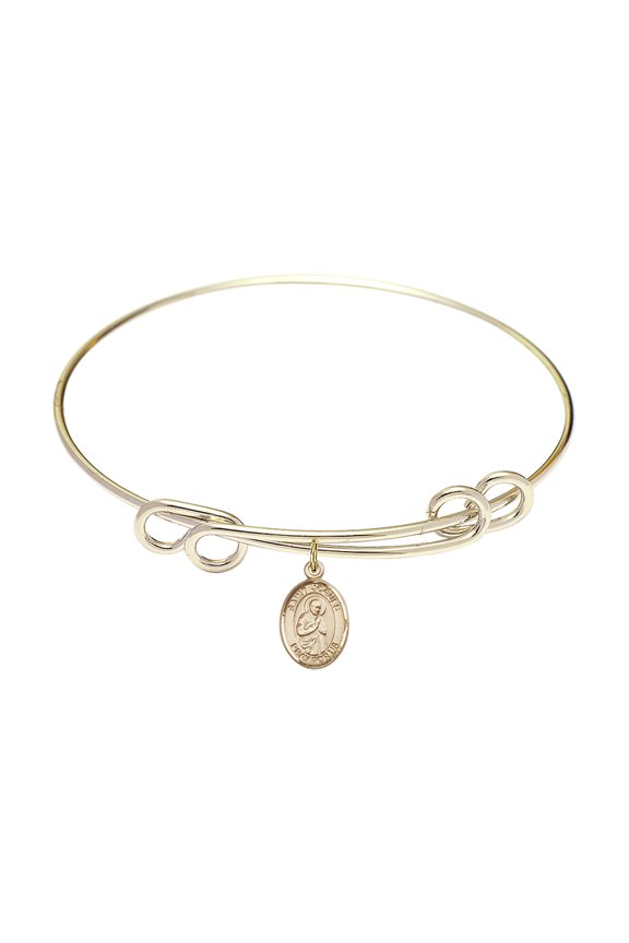 8 1/2 inch Round Double Loop Bangle Bracelet w/ St. Isaac Jogues in Gold-Filled