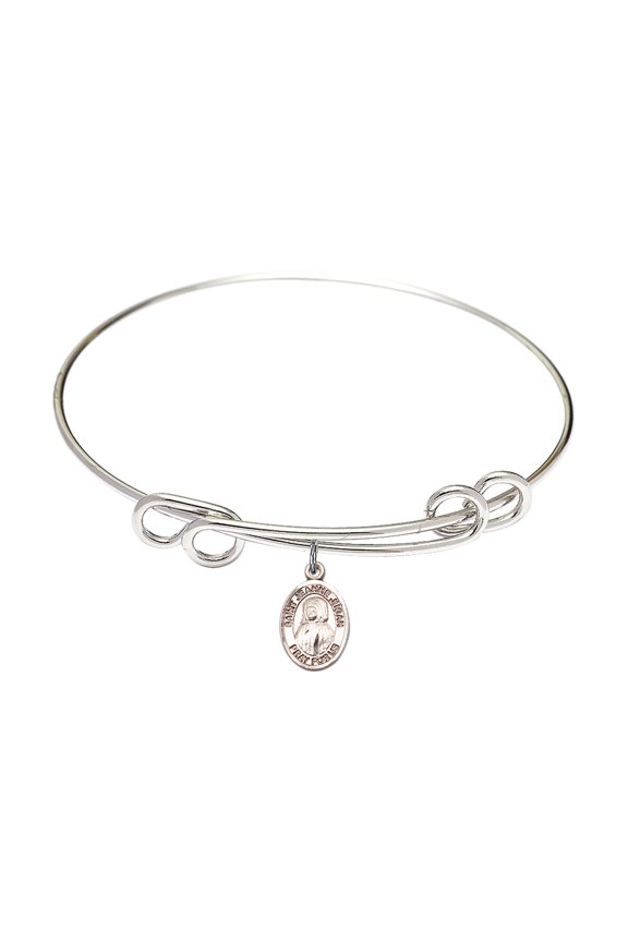 8 1/2 inch Round Double Loop Bangle Bracelet w/ St. Jeanne Jugan in Sterling Silver