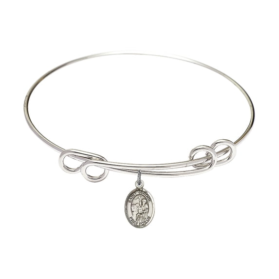 8 1/2 inch Round Double Loop Bangle Bracelet w/ St. Jerome in Sterling Silver