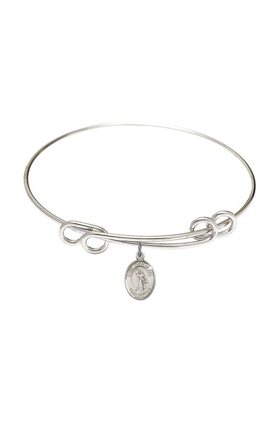8 1/2 inch Round Double Loop Bangle Bracelet w/ St. Joan of Arc in Sterling Silver
